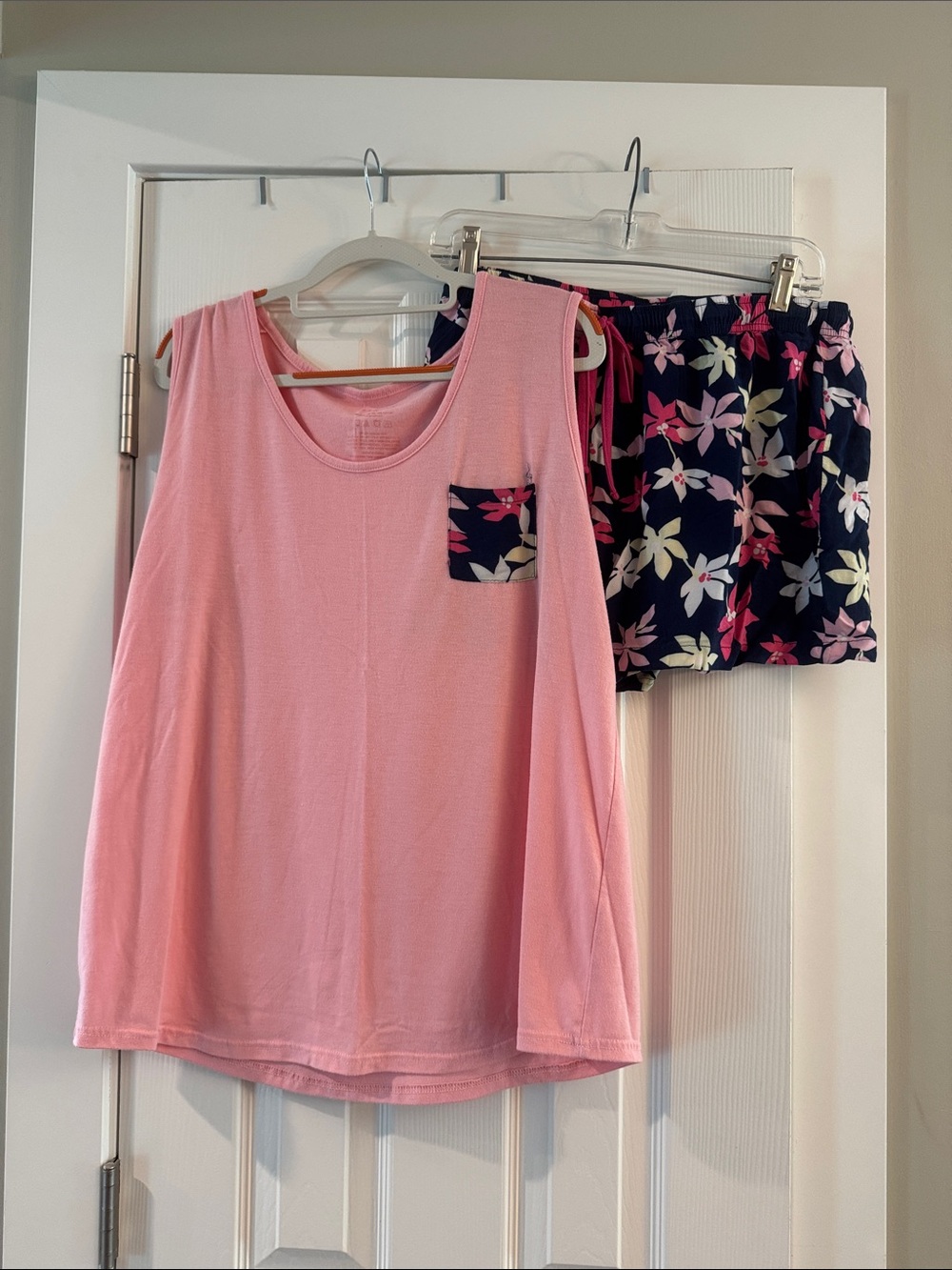 Serra Pink Tank Top with Navy Floral Pocket PJ Shorts Set